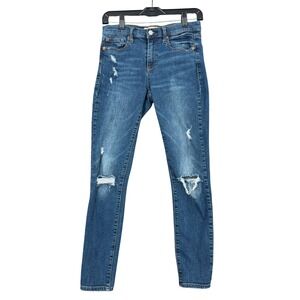 Gap True Skinny Womens 27 Regular Cotton Blend Blue Distressed‎ Jeans